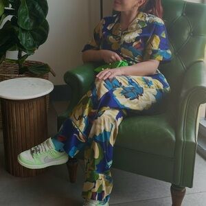 Zara Navy Floral Dress with Yellow and Green Accents